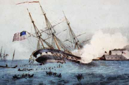 The Ramming and Sinking of the USS Cumberland by the CSS Virginia Ship in Bottle